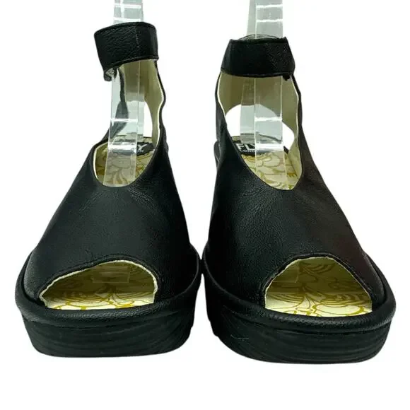 Fly Yala Peep Toe Leather Wedge Sandals Women's size 9 - Picture 3 of 8